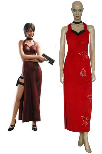 Resident Evil 5 Ada Wong Cosplay Costume Red Dress Full Set Halloween Party